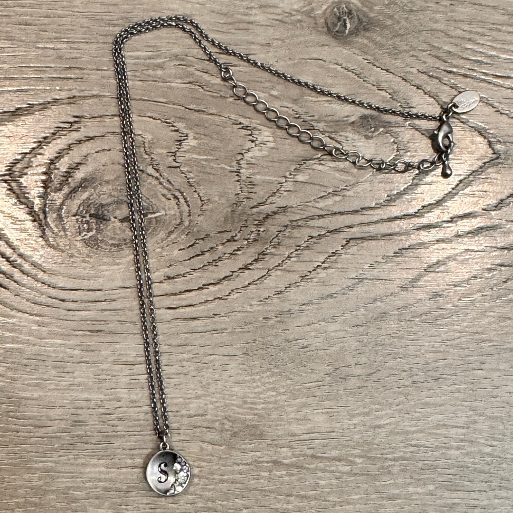 Lia Sophia Necklace Initial S‎ Charm Pendant Rhinestone Chain Silver Tone Women